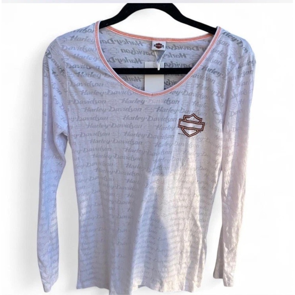 Harley Davidson Womens White Semi Sheer Tshirt Long Sleeve Size XL
